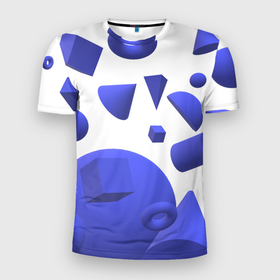 Мужская футболка 3D Slim с принтом Падающие геометрические фигуры в Екатеринбурге, 100% полиэстер с улучшенными характеристиками | приталенный силуэт, круглая горловина, широкие плечи, сужается к линии бедра | 3d | 3д | геометрия | объемно | фигуры | эффект