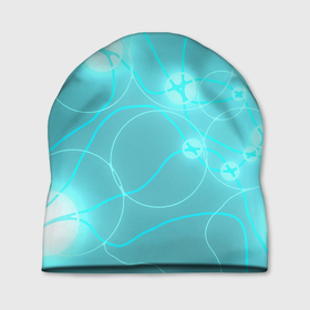 Шапка 3D с принтом голубая неоновая абстрактная геометрия в Кировске, 100% полиэстер | универсальный размер, печать по всей поверхности изделия | Тематика изображения на принте: абстракция | геометрия | круги | линии | неон