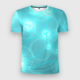 Мужская футболка 3D Slim с принтом голубая неоновая абстрактная геометрия в Екатеринбурге, 100% полиэстер с улучшенными характеристиками | приталенный силуэт, круглая горловина, широкие плечи, сужается к линии бедра | абстракция | геометрия | круги | линии | неон