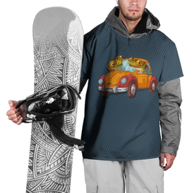 Накидка на куртку 3D с принтом Веселые лягухи на авто в Рязани, 100% полиэстер |  | Тематика изображения на принте: авто | жаба | лягухи | лягушки | ретро