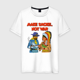 Мужская футболка хлопок с принтом MAKE SMOKE, NOT WAR , 100% хлопок | прямой крой, круглый вырез горловины, длина до линии бедер, слегка спущенное плечо. | 