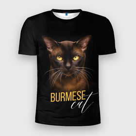 Мужская футболка 3D Slim с принтом Американская бурма в Курске, 100% полиэстер с улучшенными характеристиками | приталенный силуэт, круглая горловина, широкие плечи, сужается к линии бедра | бурма | бурманская кошка | бурманский кот | бурманский котенок | кот бурма | котенок бурма | кошка бурма