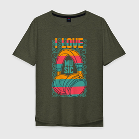 Мужская футболка хлопок Oversize с принтом Music art в Тюмени, 100% хлопок | свободный крой, круглый ворот, “спинка” длиннее передней части | Тематика изображения на принте: music | люблю музыку | музыка | наушники | узоры