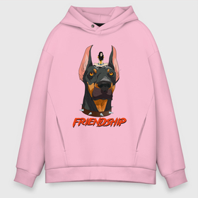 Мужское худи Oversize хлопок с принтом FRIENDSHIP , френч-терри — 70% хлопок, 30% полиэстер. Мягкий теплый начес внутри —100% хлопок | боковые карманы, эластичные манжеты и нижняя кромка, капюшон на магнитной кнопке | 