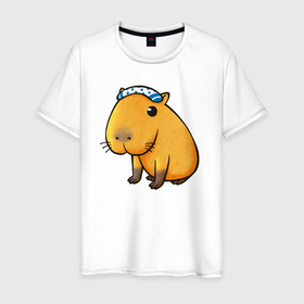 Мужская футболка хлопок с принтом Домашняя капибара в Екатеринбурге, 100% хлопок | прямой крой, круглый вырез горловины, длина до линии бедер, слегка спущенное плечо. | animal | capybara | meme | memes | sweethuman | sweethumen | абстракция | арт | графика | животное | искусство | капибара | мем | мемы | разноцветный | сюрреализм | узоры | цвета