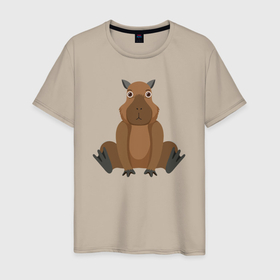 Мужская футболка хлопок с принтом Капибара удивлённо сидит в Белгороде, 100% хлопок | прямой крой, круглый вырез горловины, длина до линии бедер, слегка спущенное плечо. | Тематика изображения на принте: animal | capybara | meme | memes | sweethuman | sweethumen | абстракция | арт | графика | животное | искусство | капибара | мем | мемы | разноцветный | сюрреализм | узоры | цвета