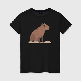Женская футболка хлопок с принтом Капибара сидит на пригорке в Петрозаводске, 100% хлопок | прямой крой, круглый вырез горловины, длина до линии бедер, слегка спущенное плечо | animal | capybara | meme | memes | sweethuman | sweethumen | абстракция | арт | графика | животное | искусство | капибара | мем | мемы | разноцветный | сюрреализм | узоры | цвета