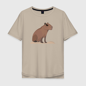 Мужская футболка хлопок Oversize с принтом Капибара сидит на пригорке в Тюмени, 100% хлопок | свободный крой, круглый ворот, “спинка” длиннее передней части | animal | capybara | meme | memes | sweethuman | sweethumen | абстракция | арт | графика | животное | искусство | капибара | мем | мемы | разноцветный | сюрреализм | узоры | цвета