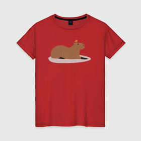 Женская футболка хлопок с принтом Капибара лежит вместе с птичкой в Екатеринбурге, 100% хлопок | прямой крой, круглый вырез горловины, длина до линии бедер, слегка спущенное плечо | animal | capybara | meme | memes | sweethuman | sweethumen | абстракция | арт | графика | животное | искусство | капибара | мем | мемы | разноцветный | сюрреализм | узоры | цвета