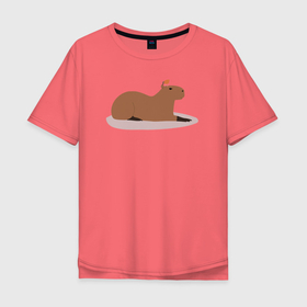 Мужская футболка хлопок Oversize с принтом Капибара лежит вместе с птичкой в Тюмени, 100% хлопок | свободный крой, круглый ворот, “спинка” длиннее передней части | animal | capybara | meme | memes | sweethuman | sweethumen | абстракция | арт | графика | животное | искусство | капибара | мем | мемы | разноцветный | сюрреализм | узоры | цвета