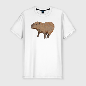 Мужская футболка хлопок Slim с принтом Капибара удивлена в Тюмени, 92% хлопок, 8% лайкра | приталенный силуэт, круглый вырез ворота, длина до линии бедра, короткий рукав | Тематика изображения на принте: animal | capybara | meme | memes | sweethuman | sweethumen | абстракция | арт | графика | животное | искусство | капибара | мем | мемы | разноцветный | сюрреализм | узоры | цвета
