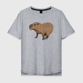 Мужская футболка хлопок Oversize с принтом Капибара удивлена в Екатеринбурге, 100% хлопок | свободный крой, круглый ворот, “спинка” длиннее передней части | animal | capybara | meme | memes | sweethuman | sweethumen | абстракция | арт | графика | животное | искусство | капибара | мем | мемы | разноцветный | сюрреализм | узоры | цвета