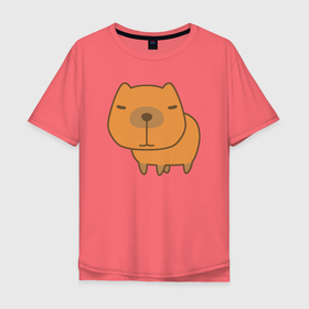 Мужская футболка хлопок Oversize с принтом Капибара на чилле в Тюмени, 100% хлопок | свободный крой, круглый ворот, “спинка” длиннее передней части | animal | capybara | meme | memes | sweethuman | sweethumen | абстракция | арт | графика | животное | искусство | капибара | мем | мемы | разноцветный | сюрреализм | узоры | цвета