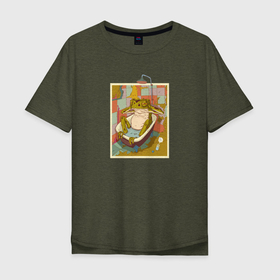 Мужская футболка хлопок Oversize с принтом Отдыхающая лягуха в ванной в Петрозаводске, 100% хлопок | свободный крой, круглый ворот, “спинка” длиннее передней части | Тематика изображения на принте: frog | жаба | лягуха | лягушка | отдых