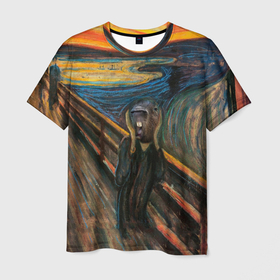 Мужская футболка 3D с принтом Кричащая капибара Эдварда Мунка , 100% полиэфир | прямой крой, круглый вырез горловины, длина до линии бедер | capybara | mem | капибара | крик | кричащая | кричащая капибара | мем | мемы | пикассо