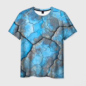 Мужская футболка 3D с принтом Растрескавшаяся поверхность голубого цвета в Курске, 100% полиэфир | прямой крой, круглый вырез горловины, длина до линии бедер | abstraction | cracks | surface | textura | абстракция | поверхность | текстура | трещины