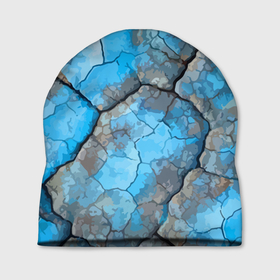 Шапка 3D с принтом Растрескавшаяся поверхность голубого цвета в Курске, 100% полиэстер | универсальный размер, печать по всей поверхности изделия | abstraction | cracks | surface | textura | абстракция | поверхность | текстура | трещины