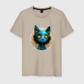 Мужская футболка хлопок с принтом Грустный кот цветной в Курске, 100% хлопок | прямой крой, круглый вырез горловины, длина до линии бедер, слегка спущенное плечо. | 