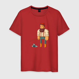 Мужская футболка хлопок с принтом Хипстер рыбак в Тюмени, 100% хлопок | прямой крой, круглый вырез горловины, длина до линии бедер, слегка спущенное плечо. | бородач | рыбак | рыбалка | субкультура | хипстер
