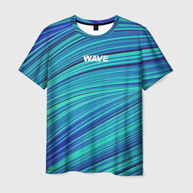 Мужская футболка 3D с принтом Абстрактные волны Wave   бирюзовые в Екатеринбурге, 100% полиэфир | прямой крой, круглый вырез горловины, длина до линии бедер | 