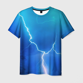 Мужская футболка 3D с принтом Гроза вспышка молнии в Курске, 100% полиэфир | прямой крой, круглый вырез горловины, длина до линии бедер | 