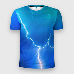 Мужская футболка 3D Slim с принтом Гроза вспышка молнии в Екатеринбурге, 100% полиэстер с улучшенными характеристиками | приталенный силуэт, круглая горловина, широкие плечи, сужается к линии бедра | 