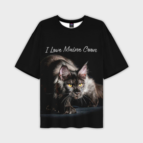 Мужская футболка oversize 3D с принтом Я люблю Мейн Кунов в Санкт-Петербурге,  |  | maine coon | mainecoon | meinkun | кот | котёнок | коты | котята | кошаки | кошка | кошки | мейн кун | мейнкун