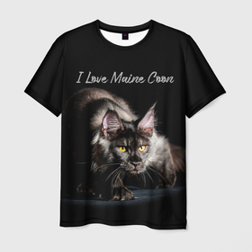 Мужская футболка 3D с принтом Я люблю Мейн Кунов в Белгороде, 100% полиэфир | прямой крой, круглый вырез горловины, длина до линии бедер | maine coon | mainecoon | meinkun | кот | котёнок | коты | котята | кошаки | кошка | кошки | мейн кун | мейнкун