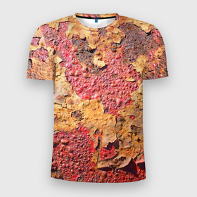 Мужская футболка 3D Slim с принтом Фактура ржавого железа в Белгороде, 100% полиэстер с улучшенными характеристиками | приталенный силуэт, круглая горловина, широкие плечи, сужается к линии бедра | железо | металл | ржавый | текстура