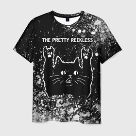Мужская футболка 3D с принтом Группа The Pretty Reckless и рок кот в Кировске, 100% полиэфир | прямой крой, круглый вырез горловины, длина до линии бедер | 