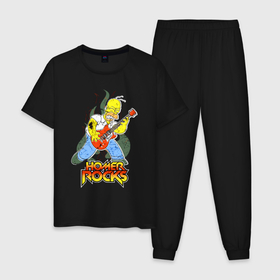 Мужская пижама хлопок с принтом Гомер   рок гитарист в Екатеринбурге, 100% хлопок | брюки и футболка прямого кроя, без карманов, на брюках мягкая резинка на поясе и по низу штанин
 | cartoon | guitar | homer | rock | solo | гитара | гомер | мультфильм | рок | соло