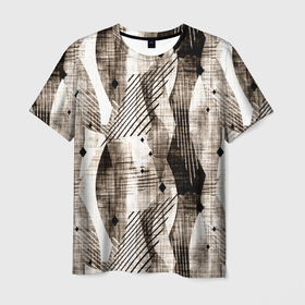 Мужская футболка 3D с принтом Абстрактный гранжевый коричнево бежевый в Санкт-Петербурге, 100% полиэфир | прямой крой, круглый вырез горловины, длина до линии бедер | Тематика изображения на принте: abstract | black | brown | brown beige | fashiona | geometric | grunge | lines | mesh | shapes | striped | stripes | white | абстрактный | белый | геометрический | гранжевый | коричнево бежевый | коричневый | линии | модный | молодежный | полосатый