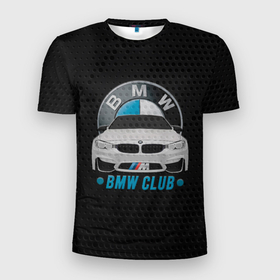 Мужская футболка 3D Slim с принтом BMW club carbon в Курске, 100% полиэстер с улучшенными характеристиками | приталенный силуэт, круглая горловина, широкие плечи, сужается к линии бедра | bmw | автомобили | бмв клуб | любители бмв | марки машин