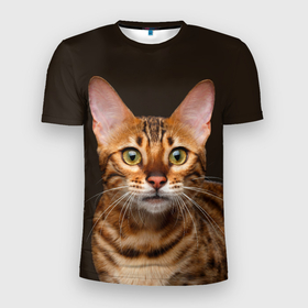 Мужская футболка 3D Slim с принтом Молодая бенгальская кошка в Новосибирске, 100% полиэстер с улучшенными характеристиками | приталенный силуэт, круглая горловина, широкие плечи, сужается к линии бедра | bengal | cat | cats | kitty | бенгал | бенгальская | бенгальская кошка | бенгальские | бенгальский | кот | котёнок | котята | кошка | леопард | леопардовая | леопардовый