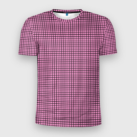 Мужская футболка 3D Slim с принтом Мелкая черно розовая клетка , 100% полиэстер с улучшенными характеристиками | приталенный силуэт, круглая горловина, широкие плечи, сужается к линии бедра | 