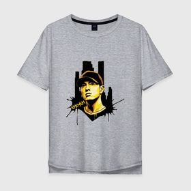 Мужская футболка хлопок Oversize с принтом Eminem rap black в Новосибирске, 100% хлопок | свободный крой, круглый ворот, “спинка” длиннее передней части | Тематика изображения на принте: black | hip hop | marshall mathers | rap | маршалл мазерс | рэп | хип хоп | черный
