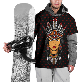 Накидка на куртку 3D с принтом Женщина индеец в Тюмени, 100% полиэстер |  | Тематика изображения на принте: воин | голова женщины | женщина индеец | звезда | индеец | индианка