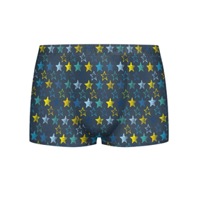 Мужские трусы 3D с принтом Парад звезд на синем фоне в Курске, 50% хлопок, 50% полиэстер | классическая посадка, на поясе мягкая тканевая резинка | star | звезда | звездный | звездочки | паттерн