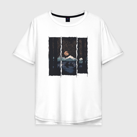 Мужская футболка хлопок Oversize с принтом Оранжевая луна и медведи, плывущие в лодке в Петрозаводске, 100% хлопок | свободный крой, круглый ворот, “спинка” длиннее передней части | Тематика изображения на принте: 