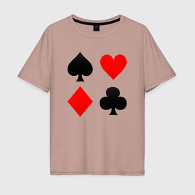 Мужская футболка хлопок Oversize с принтом Четыре масти игральных карт в Новосибирске, 100% хлопок | свободный крой, круглый ворот, “спинка” длиннее передней части | Тематика изображения на принте: 