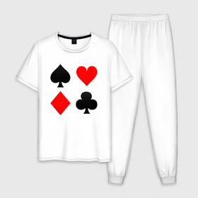 Мужская пижама хлопок с принтом Четыре масти игральных карт в Новосибирске, 100% хлопок | брюки и футболка прямого кроя, без карманов, на брюках мягкая резинка на поясе и по низу штанин
 | 