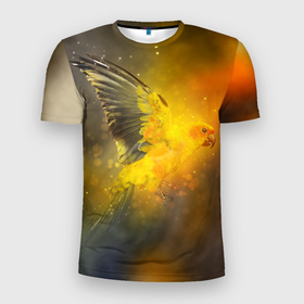 Мужская футболка 3D Slim с принтом Солнечная аратинга Полет птицы в Екатеринбурге, 100% полиэстер с улучшенными характеристиками | приталенный силуэт, круглая горловина, широкие плечи, сужается к линии бедра | 