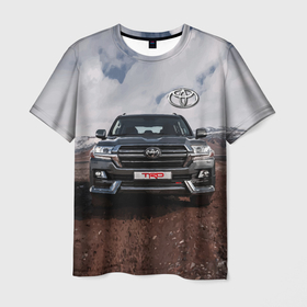 Мужская футболка 3D с принтом Toyota land cruiser in the mountains в Тюмени, 100% полиэфир | прямой крой, круглый вырез горловины, длина до линии бедер | car | clouds | japan | land cruiser | mountains | nature | power | prestige | sky | toyota | автомобиль | внедорожник | горы | мощь | небо | облака | престиж | природа | тойота | япония