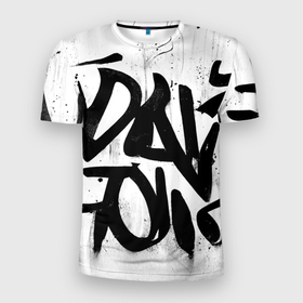Мужская футболка 3D Slim с принтом Крупные граффити надписи в Петрозаводске, 100% полиэстер с улучшенными характеристиками | приталенный силуэт, круглая горловина, широкие плечи, сужается к линии бедра | Тематика изображения на принте: black | graffiti | grunge | letters | paint | splashes | street | style | text | white | young | белый | брызги | буквы | гранж | граффити | краска | молодежный | надписи | разводы | стиль | текст | уличный | черный