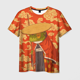 Мужская футболка 3D с принтом Самурай хранитель в Петрозаводске, 100% полиэфир | прямой крой, круглый вырез горловины, длина до линии бедер | воин | жаба | лягуха | лягушка | самурай | старый самурай | япония