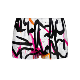 Мужские трусы 3D с принтом Крупные граффити узоры в Тюмени, 50% хлопок, 50% полиэстер | классическая посадка, на поясе мягкая тканевая резинка | Тематика изображения на принте: black | graffiti | grunge | letters | paint | splashes | street | style | text | white | young | белый | брызги | буквы | гранж | граффити | краска | молодежный | надписи | разводы | стиль | текст | уличный | черный