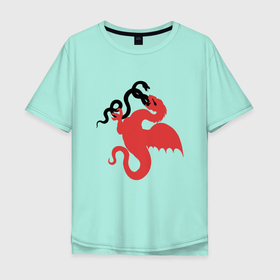 Мужская футболка хлопок Oversize с принтом Змея против дракона , 100% хлопок | свободный крой, круглый ворот, “спинка” длиннее передней части | битва | бой | драка | дракон | змей | змея | миф | эпичный | эпос
