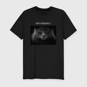Мужская футболка хлопок Slim с принтом Не дружелюбный кот в Кировске, 92% хлопок, 8% лайкра | приталенный силуэт, круглый вырез ворота, длина до линии бедра, короткий рукав | 
