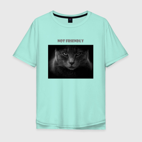 Мужская футболка хлопок Oversize с принтом Не дружелюбный кот в Кировске, 100% хлопок | свободный крой, круглый ворот, “спинка” длиннее передней части | 