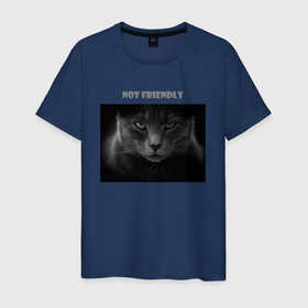 Мужская футболка хлопок с принтом Не дружелюбный кот в Кировске, 100% хлопок | прямой крой, круглый вырез горловины, длина до линии бедер, слегка спущенное плечо. | 